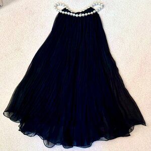 Pearl Halter Black Chiffon Dress